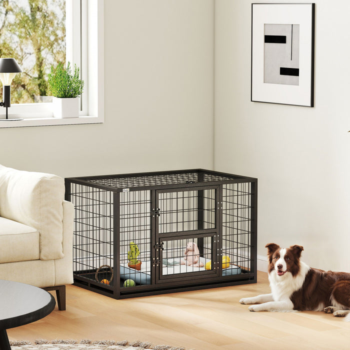 PawHut 37\"L Heavy Duty Dog Crate, Large Metal Dog Kennel with Removable Tray, 3 Doors and Secure Lock, Indoor Outdoor Pet Crate for Small Medium Breeds, Black