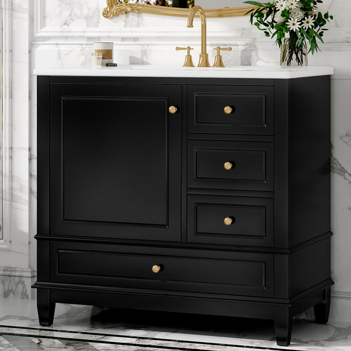 Fanny 36\" Bathroom Vanity with Ceramic Sink and Soft-Close Hinges, Black