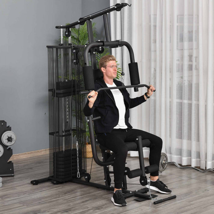 Soozier Home Gym, Multifunction Gym Equipment Workout Station With 100lbs Weight Stack For Lat Pulldown, Leg Extensions, Preacher Bicep Curls, Triceps Pulldowns, Chest Press