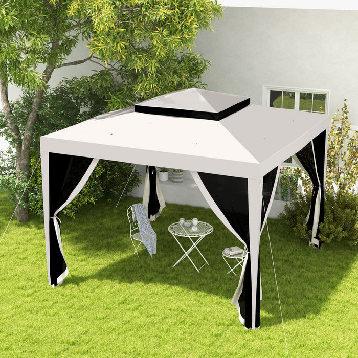 Outsunny 10'x10' Canopy Tent With Mesh Netting And Double Tier Roof, Cream