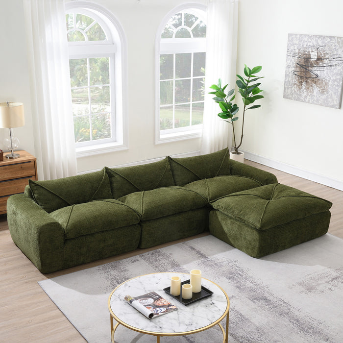 Cloud 116 Inch Modular Sectional Sofa with Ottoman and Legless Design, Green