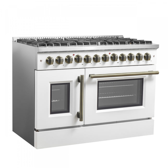 Forno Galiano 48\" French Door Dual Fuel Range,White, 6.58 cu.ft. Double Ovens-FFSGS6356-48WHT