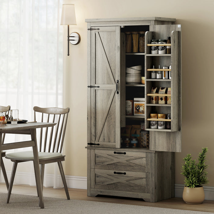 HOMCOM 64\" Kitchen Pantry Cabinet Storage Cabinet with Doors Drawers, Grey