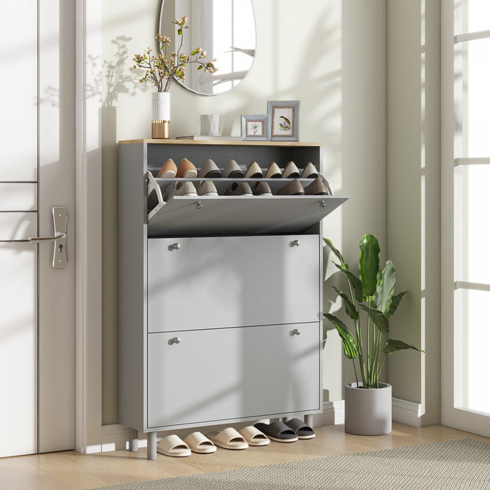 HOMCOM Shoe Cabinet with 3 Flip Drawers for 24 Pairs of Shoes, Grey