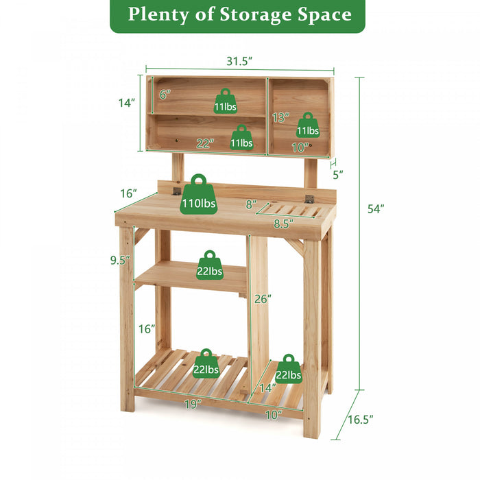 Costway Garden Potting Table Outdoor Potting Bench Wooden Workstation W/storage Shelf