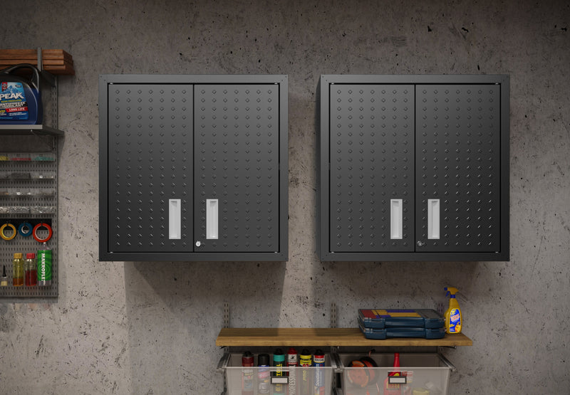Fortress Modern 30\" Floating Garage Cabinet in Charcoal Gray - Set of 2 Garage Storage