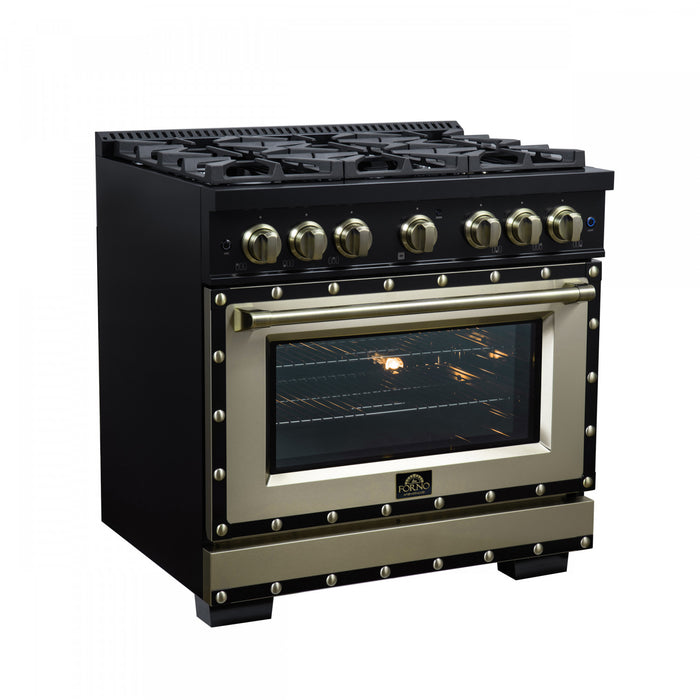 Forno Ambassador 36\" Gas Range in Black, 6 Sealed Burnes, 5.2 Cu.Ft. Oven - FFSGS6299-36CPBLK
