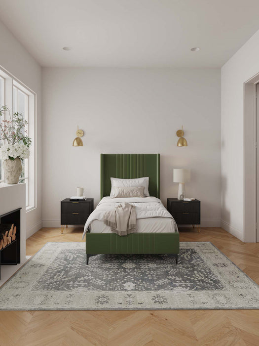 Promenade Mid-Century Modern Upholstered Velvet Twin Bed in Moss Green
