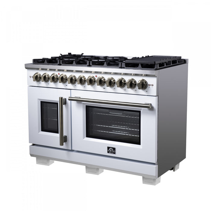 Forno Capriasca 48\" French Door Dual Fuel Range, White, 6.58 cu. ft. - FFSGS6387-48WHT