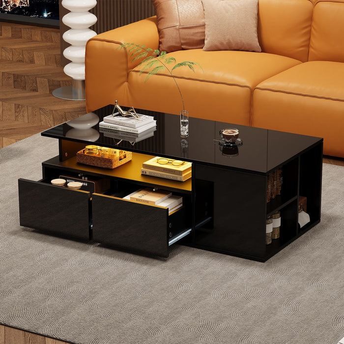 Daniel Coffee Table with LED Lights and Storage Drawers,Black