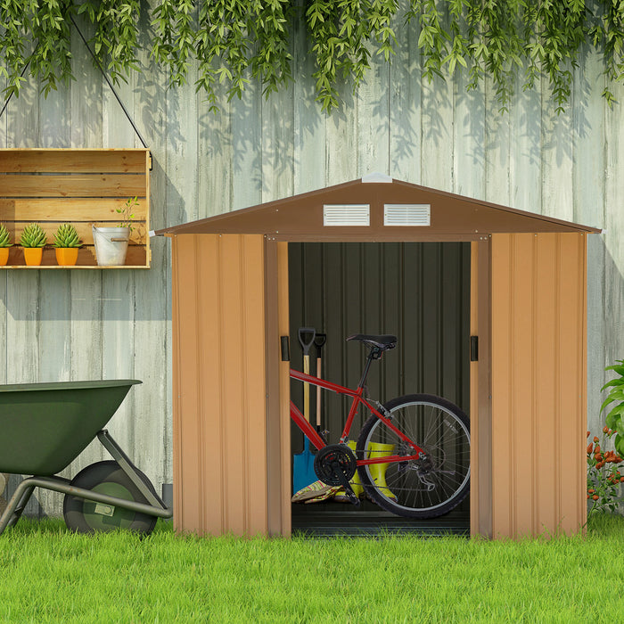 Outsunny 7' X 4' X 6' Garden Storage Shed Outdoor Patio Yard Metal Tool Storage House W/ Steel Floor Foundation And Double Doors Yellow