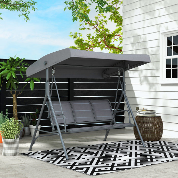 Outsunny 3-seater Porch Swing Chair, Covered Garden Hammock, A-frame Outdoor Swing, Porch Glider Sling Seat W/adjustable Canopy Cover Weather Resistant Grey