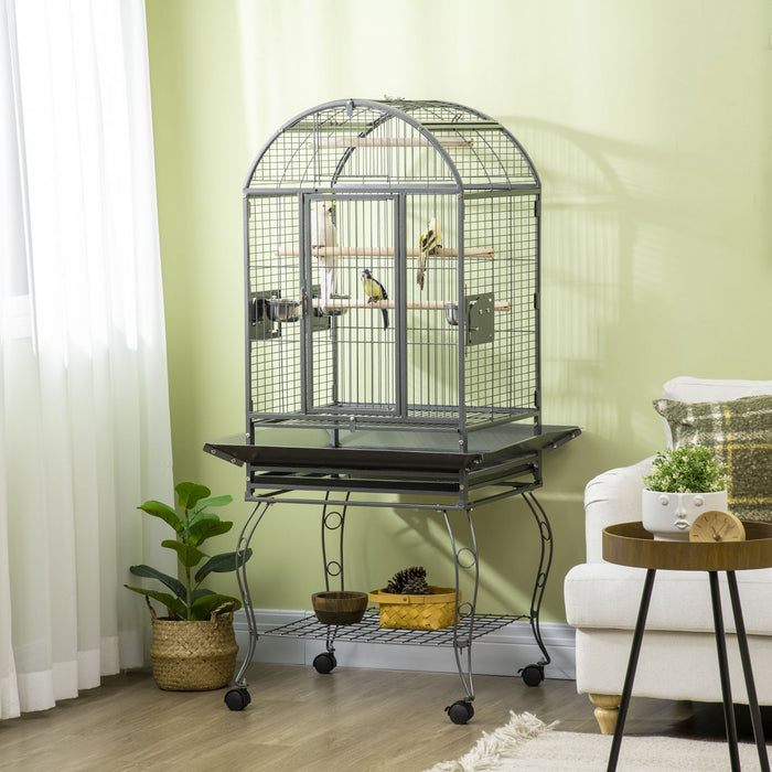 Pawhut 66\" Bird Cage Parrot Cage For Conures, Cockatiels, Parrotlet With Play Top, Rolling Stand, Pull Out Tray, Storage Shelf