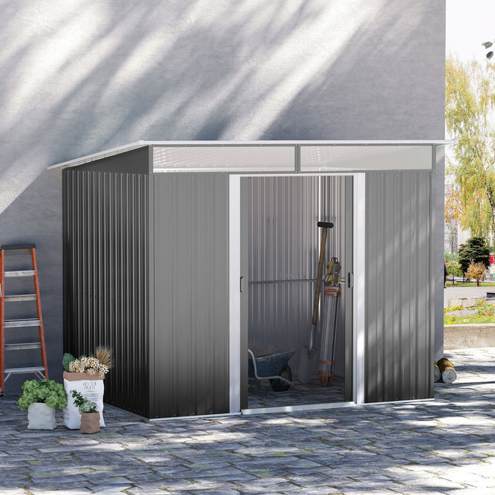 Outsunny 6' X 8.5' Garden Storage Shed, Metal Tool Storage House With Pc Boards And Double Doors For Outdoor Patio Yard, Grey