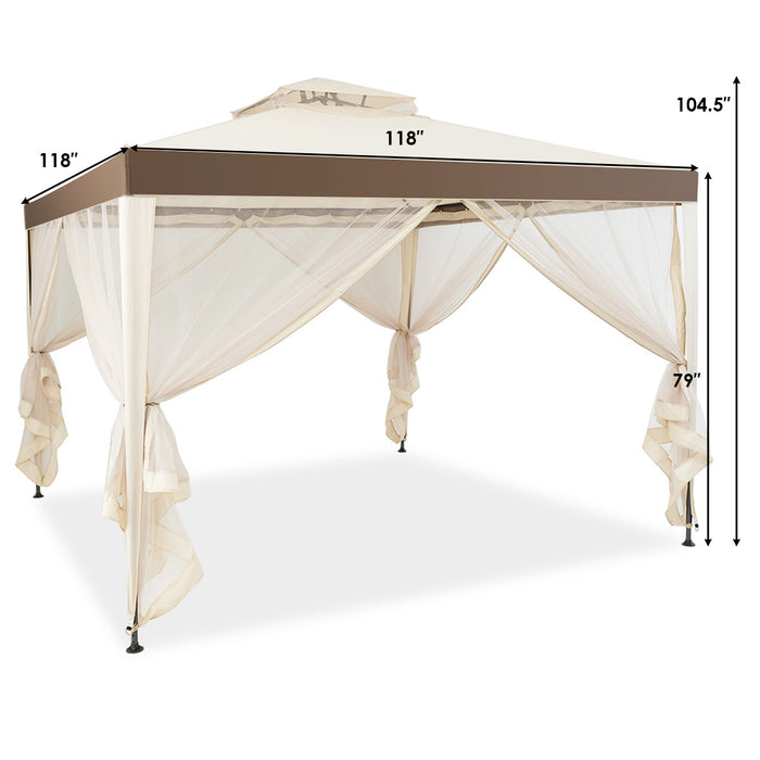 Costway 10'x 10' 2-tier Canopy Gazebo Tent Outdoor Netting Picnic Party Sun Shade