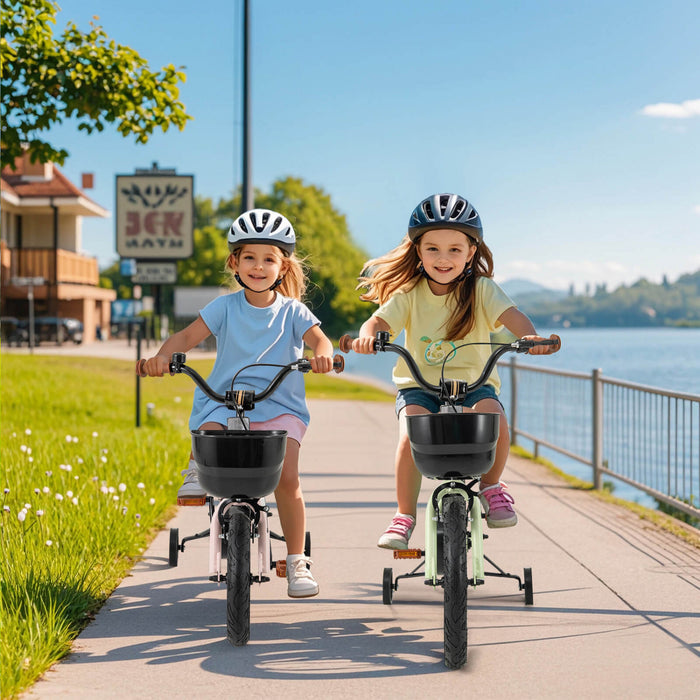 Costway 14\" Kid's Bike With Training Wheels Adjustable Handlebar & Seat Handbrake Green