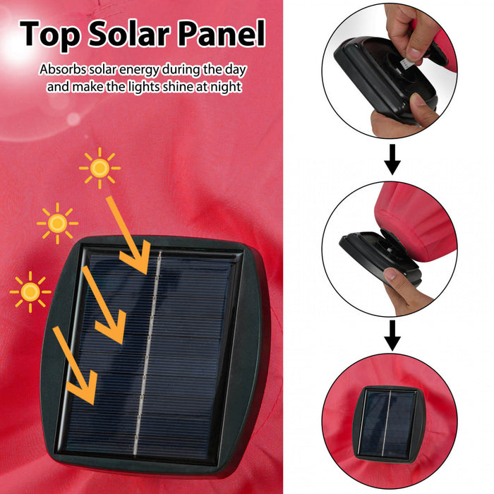 Costway 10 FT Solar Patio Umbrella with 96 LED Lights 35° Adjustable Tilt Vented Top Red