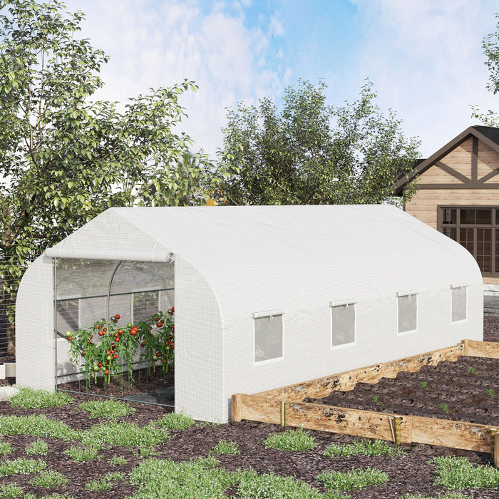 Outsunny 20x10x7ft Walk-in Tunnel Greenhouse, Outdoor Backyard Plant Seed Growth Warm House With 2 Anchor Way, White