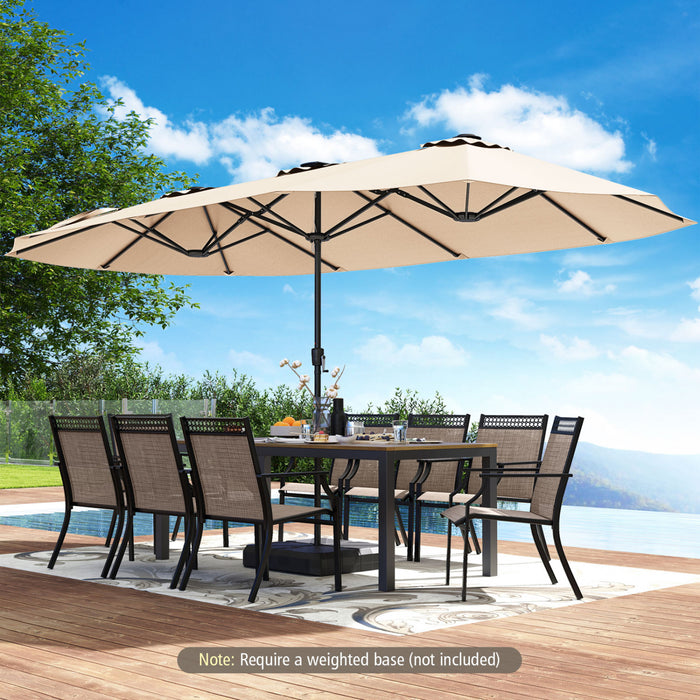 Costway 15.5 FT Extra-Large Patio Umbrella with LED Solar Lights & 12 Heavy-Duty Ribs Beige