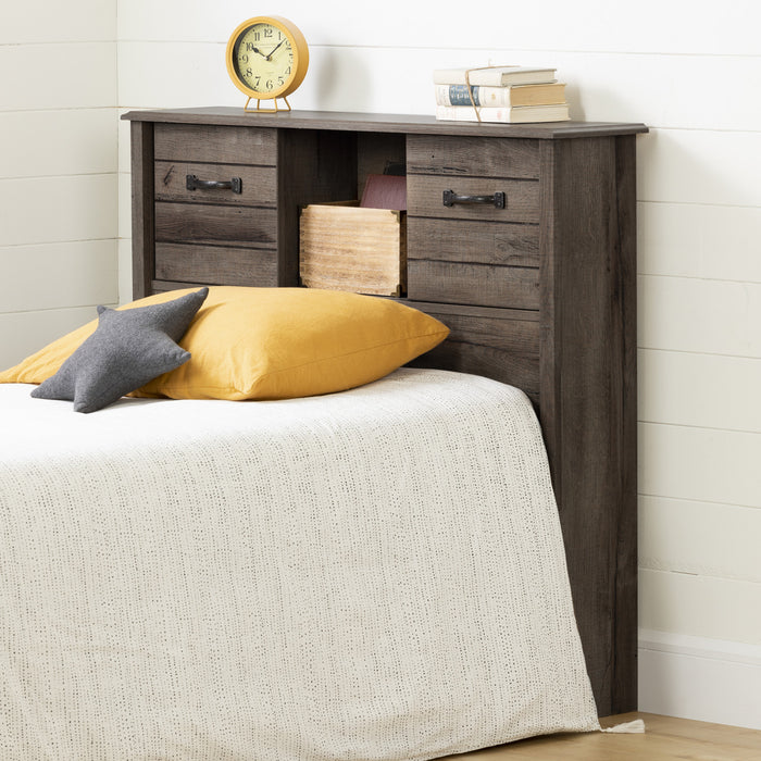 Ulysses Bookcase Headboard with Storage and Sliding Doors Fall Oak - South Shore