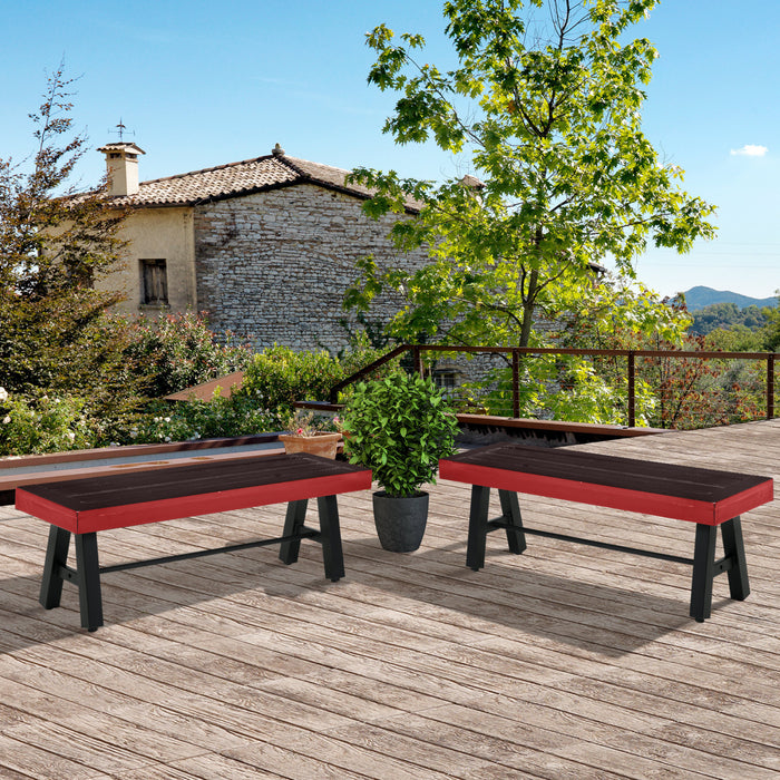 Outsunny 2 Pcs Patio Wooden Bench Outdoor Park Bench W/ Slatted Seat, Brown
