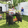 Outsunny Outdoor Grill Cart Table with Foldable Side Table, BBQ Grill Stand with Stainless Steel Top & Hooks, Mobile Pizza Oven Stand, 45.7" x 19.7", Black