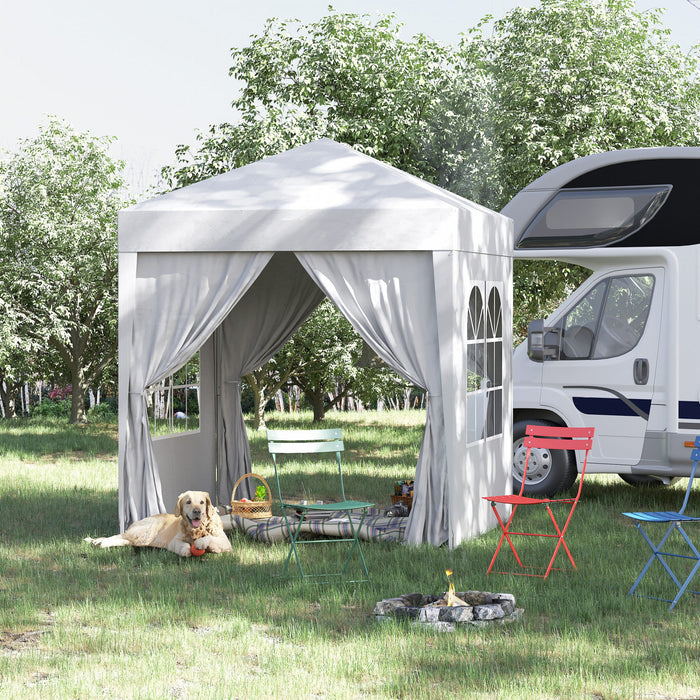 Outsunny 6.6'x6.6' Pop Up Gazebo Canopy Tent With Sidewalls, Instant Sun Shelter, With Carry Bag, For Outdoor, Garden, Patio, White