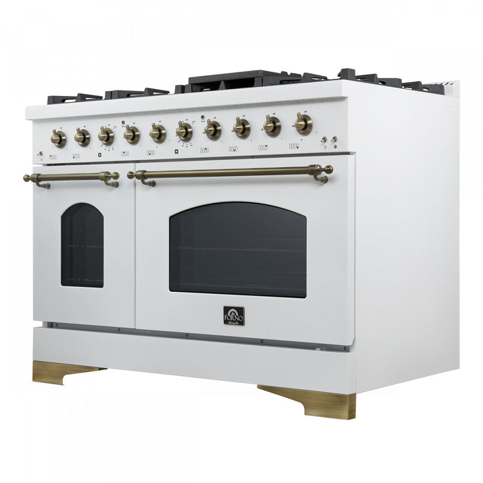 Forno Antico 48\" Dual Fuel Gas Range, White, 5.5 cu.ft. Double Ovens - FFSGS6113-48WHT