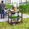 Outsunny Outdoor Kitchen Prep Station, Three-Shelf Stainless Steel Rolling Grill BBQ Cart with Wheels, Pizza Oven Stand, Movable Prep Table with Hooks, Black