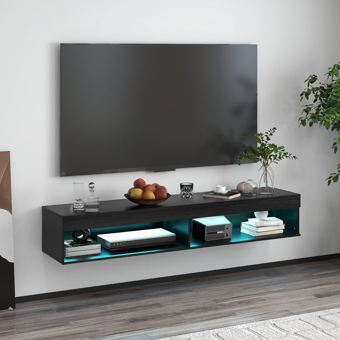 HOMCOM Floating TV Stand with Storage and Lights for TVs up to 75\" Black