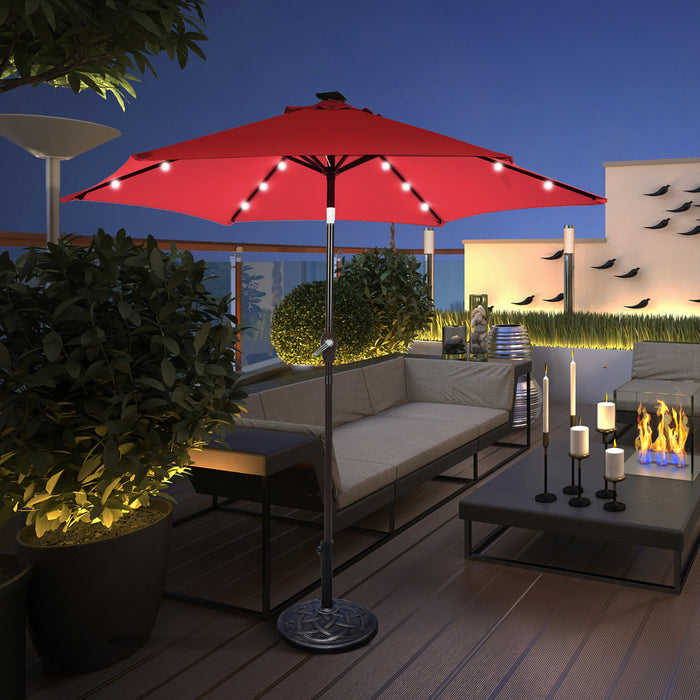 Costway 9' Solar LED Lighted Patio Market Umbrella Tilt Adjustment Crank Lift Burgundy