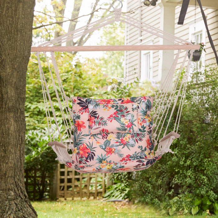 Outsunny Patio Hammock Chair, Portable Hanging Cotton Rope Hammock Swing Chair Sleeping Bed Seat With Armrest For Outdoor Garden Yard Camping Multicolor