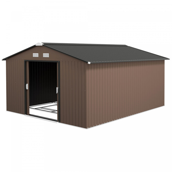 Outsunny 11' X 13' Garden Storage Shed W/ Steel Foundation Kit, Brown