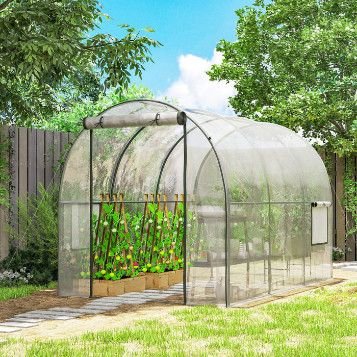 Outsunny Polytunnel Greenhouse with Mesh Window, Grow House Tent, Clear