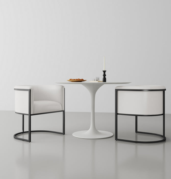 Cosmopolitan Mid-Century Modern Vegan Leather Metal Dining Chair in Ivory - Set of 2