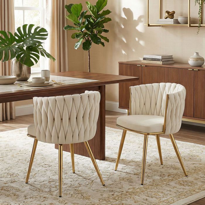 HOMCOM Dining Chairs Set of 2, Velvet Upholstered Kitchen Chairs, Cream