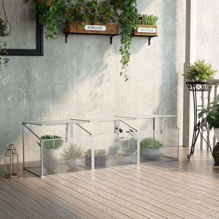 Outsunny Aluminium Cold Frame Greenhouse Garden Portable Raised Planter With Openable Top For Indoor, Outdoor, Flowers, Vegetables, Plants, 71\" X 21\" X 20\"