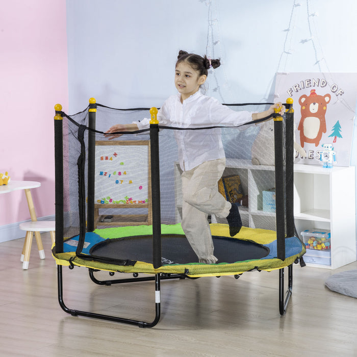 Qaba 55\" Trampoline for Kids, 44.5\"H Indoor Outdoor Toddler Trampoline with Safety Enclosure Net, Baby Recreational Play for Boys and Girls, Ages 3-10, Black