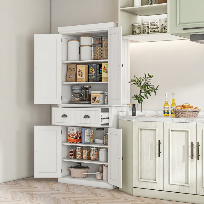 HOMCOM 72\" Kitchen Pantry, Freestanding Storage Cabinet with Drawer, Cream