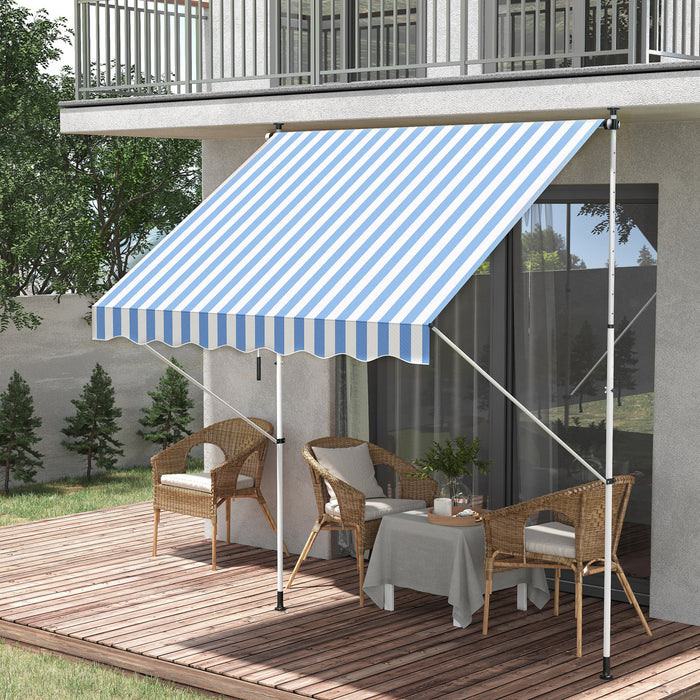 Outsunny 6.6'x5' Manual Retractable Patio Awning Window Door Sun Shade Deck Canopy Shelter Water Resistant Uv Protector Blue