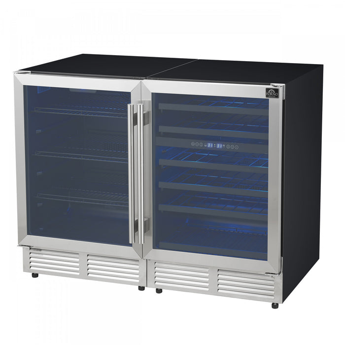 Forno Gemello 48\" Side-by-Side Wine and Beverage Cooler in Stainless Steel, 9.6 cu. ft.- FWCDR6699-48S