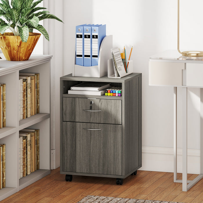 HOMCOM Vertical Filing Cabinet with Lockable Drawer, File Cabinet, Grey