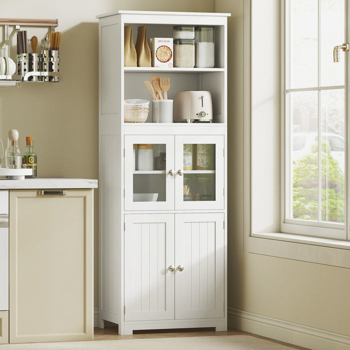 HOMCOM 63\" Freestanding Kitchen Pantry Food Storage Cabinet Shelves White