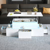 Daniel Lift-Top Coffee Table with LED Lighting and 4 Drawers,White | Daniel table basse relevable – table basse avec eclairage LED et 4 tiroirs, blanc
