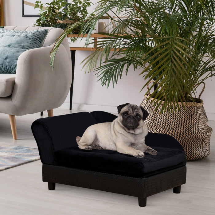 Pawhut Pet Sofa Dog Couch Chaise Lounge Pet Bed With Storage Function Small Sized Dog Various Cat Sponge Cushioned Bed Lounge, Black