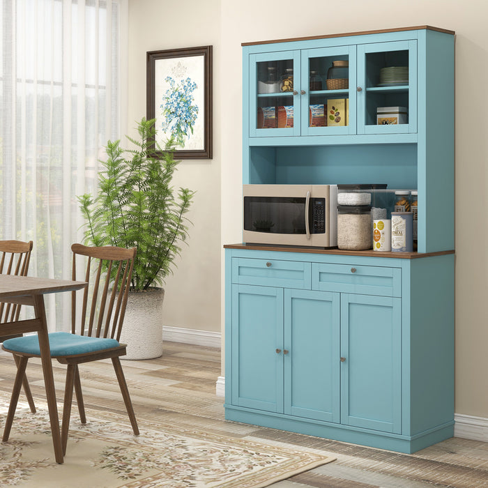 HOMCOM 71\" Pantry Cabinet w/ Microwave Space Buffet w/ Hutch Blue