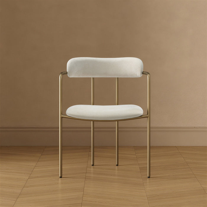 Serene Mid-Century Modern Metal Upholstered Dining Chair in Alabaster