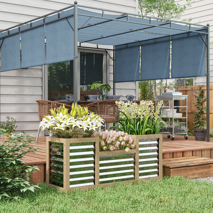Outsunny Raised Garden Bed With 3 Planters For Outdoor Plants, Galvanized Metal Reinforced With Wood, Stock Tanks For Growing Flowers, Herbs And Vegetables
