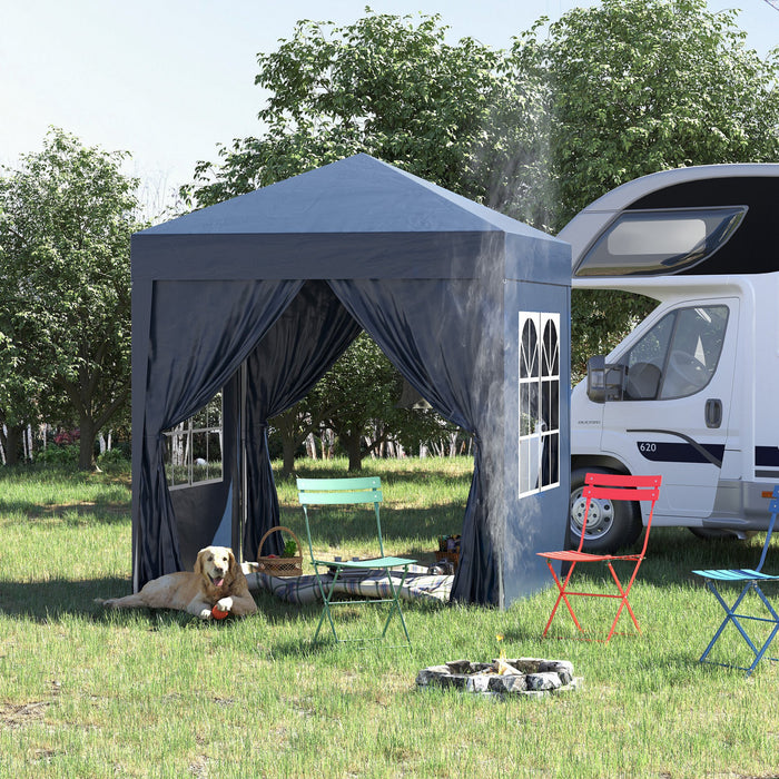 Outsunny 6.6'x6.6' Pop Up Gazebo Canopy Tent With Sidewalls, Instant Sun Shelter, With Carry Bag, For Outdoor, Garden, Patio, Blue