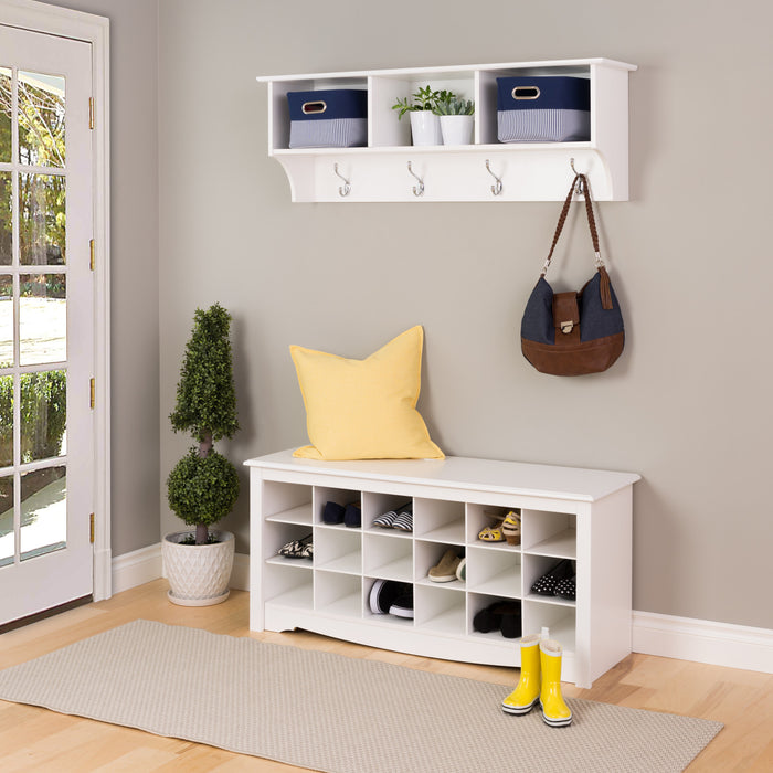 Eighteen Pair Shoe Storage Cubby Bench - White